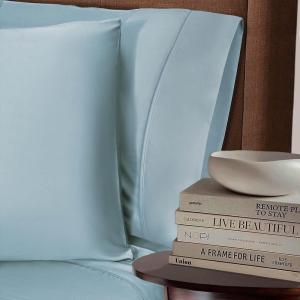 Superior Rayon from Bamboo 300 Thread Pillowcase Set, Lightweight, Soft Pillowcases, Guest Bedroom Pillow Covers, Bedding Basics, Bed Essentials, Luxury Sateen Weave, 2 Pack, King, Grey(Light Blue)