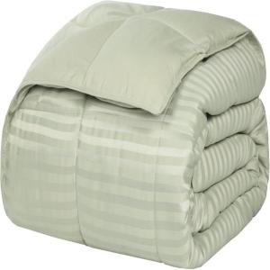 Superior Reversible Down Alternative Polyfill Blanket with Striped Microfiber Shell – King, Grey(Sage)