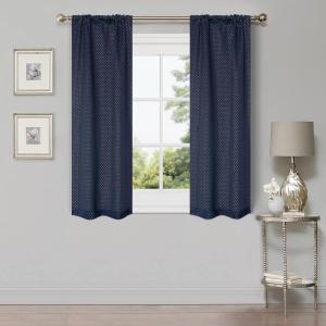 Superior Shimmer Blackout Curtain Set of 2, Thermal Insulated Panel Pair with Grommet Top Header, Chic Metallic Embellished Room Darkening Drapes, Available in 4 Lengths – Navy, 52” x 63” each(Navy Blue)