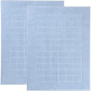 Superior Striped Bath Mat 2-Pack, 100% Combed Cotton, Luxury Spa Ribbed Texture, Durable and Washable Bathroom Mats – Aster Blue, 22″ x 35″ each(Light Blue)