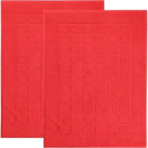 Superior Striped Bath Mat 2-Pack, 100% Combed Cotton, Luxury Spa Ribbed Texture, Durable and Washable Bathroom Mats – Aster Blue, 22″ x 35″ each(Red)
