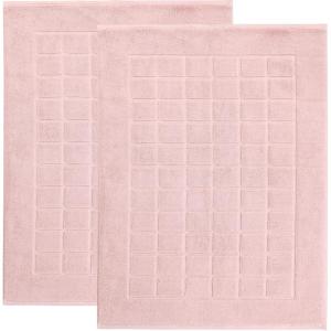 Superior Striped Bath Mat 2-Pack, 100% Combed Cotton, Luxury Spa Ribbed Texture, Durable and Washable Bathroom Mats – Aster Blue, 22″ x 35″ each(Tea Rose)