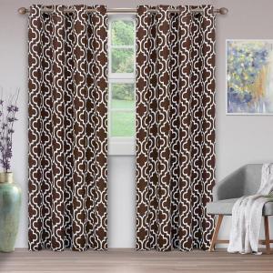 Superior Trellis Collection Quality Soft, Insulated, Thermal, Woven Blackout Grommet Printed Curtain Panel Pair (Set Of 2) 52″ x 84″ – Light Blue(Chocolate)