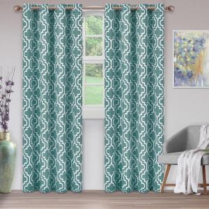 Superior Trellis Collection Quality Soft, Insulated, Thermal, Woven Blackout Grommet Printed Curtain Panel Pair (Set Of 2) 52″ x 84″ – Light Blue(Teal)