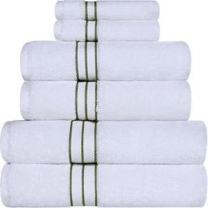 Superior Turkish Cotton Ultra-Plush 6-Piece Towel Set, Ideal for Master Bath, Guest Bathroom, Fast Drying, Shower, Spa, Face/Washcloths, Hand, Bath Towels, Absorbent, Home Basics, Tea Rose(Forest Green)