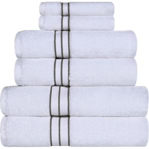 Superior Turkish Cotton Ultra-Plush 6-Piece Towel Set, Ideal for Master Bath, Guest Bathroom, Fast Drying, Shower, Spa, Face/Washcloths, Hand, Bath Towels, Absorbent, Home Basics, Tea Rose(Charcoal)