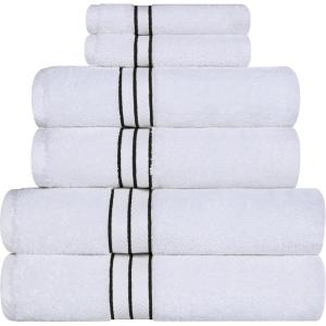 Superior Turkish Cotton Ultra-Plush 6-Piece Towel Set, Ideal for Master Bath, Guest Bathroom, Fast Drying, Shower, Spa, Face/Washcloths, Hand, Bath Towels, Absorbent, Home Basics, Tea Rose(Black)