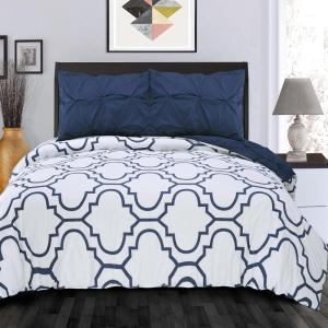 Superior Valencia 100% Premium Cotton Reversible 3 Piece Pinch-Pleated Duvet Cover Set, Full/Queen(King/California King)