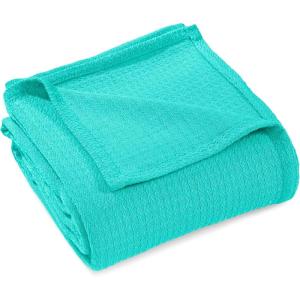 Superior Waffle Weave Cotton Blanket, for Picnic, Beach, Traveling or Camping, Comfy Blanket, Bedroom Decor, Essentials, Cover for Bed, Couch, Lounging, Honeycomb Knit, Full/Queen, Turquoise(Turquoise)