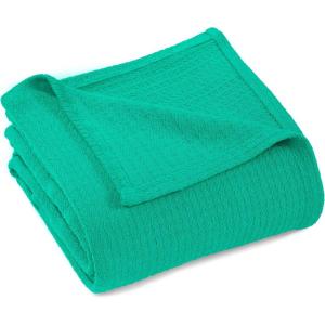 Superior Waffle Weave Cotton Blanket, for Picnic, Beach, Traveling or Camping, Comfy Blanket, Bedroom Decor, Essentials, Cover for Bed, Couch, Lounging, Honeycomb Knit, Full/Queen, Turquoise(Gumdrop Green)