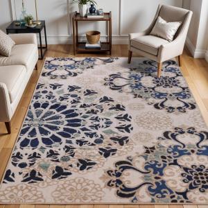 Superior Washable Indoor Area Rug, for Dining, Kitchen, Office, Modern Floor Decor, Soft Aesthetic Rugs, Abstract Brushstrokes Indoor Rug, Brayton Collection, 5′ x 8′, Orange(Cream Blue)