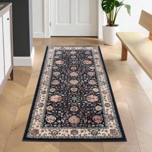 Superior Washable Indoor Large Area Rug, Nylon, Home Decor, Living Room, Bedroom, Hallway, Office, Machine Wash, Durable Cotton Backing, Traditional, Zadar Collection, 10′ x 14′, Navy Blue/Ivory(A Navy Blue – Ivory)