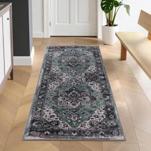 Superior Washable Indoor Large Area Rug, Nylon, Home Decor, Living Room, Bedroom, Hallway, Office, Machine Wash, Durable Cotton Backing, Traditional, Zadar Collection, 10′ x 14′, Navy Blue/Ivory(Turquoise)