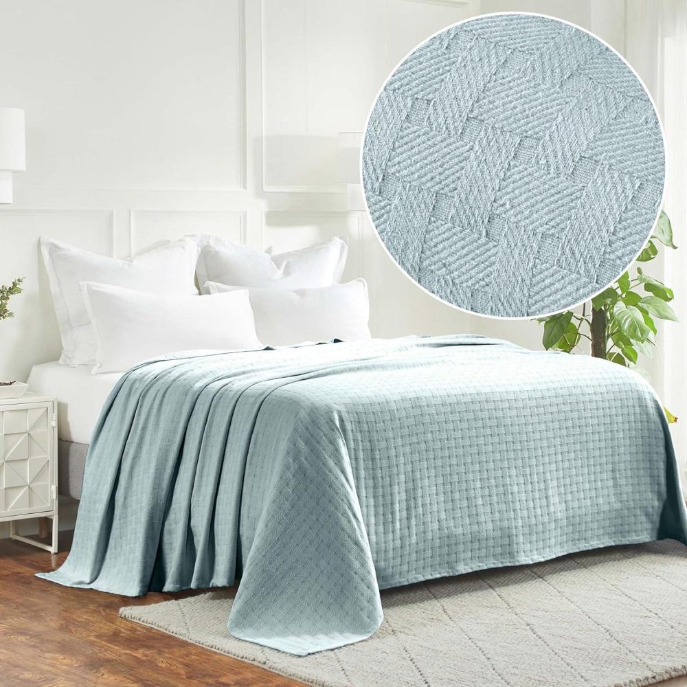 imageSuperior Basketweave Cotton Blanket  Soft ampamp Comfy MediumWeight Cover for Bed Bedding Bedroom Living Room Couch Throw Lounging  Modern Boho Woven Design  California King Size PlumLight Blue  Z