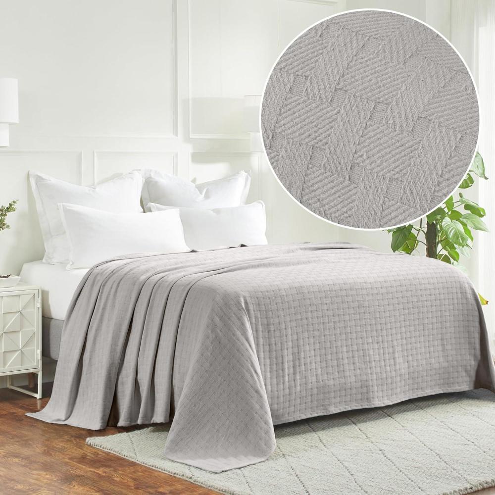 imageSuperior Basketweave Cotton Blanket  Soft ampamp Comfy MediumWeight Cover for Bed Bedding Bedroom Living Room Couch Throw Lounging  Modern Boho Woven Design  California King Size PlumSilver