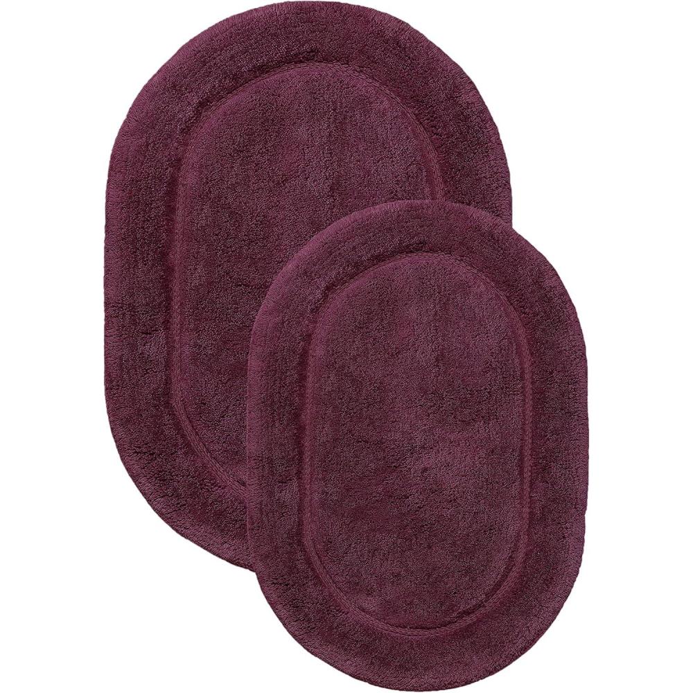 imageSuperior NonSlip 2 Piece Bath Rug Set Ultra Plush Soft and Absorbent 100 Combed Cotton Pile  Traditional Oval Bath Mat Set PlumPlum  Oval