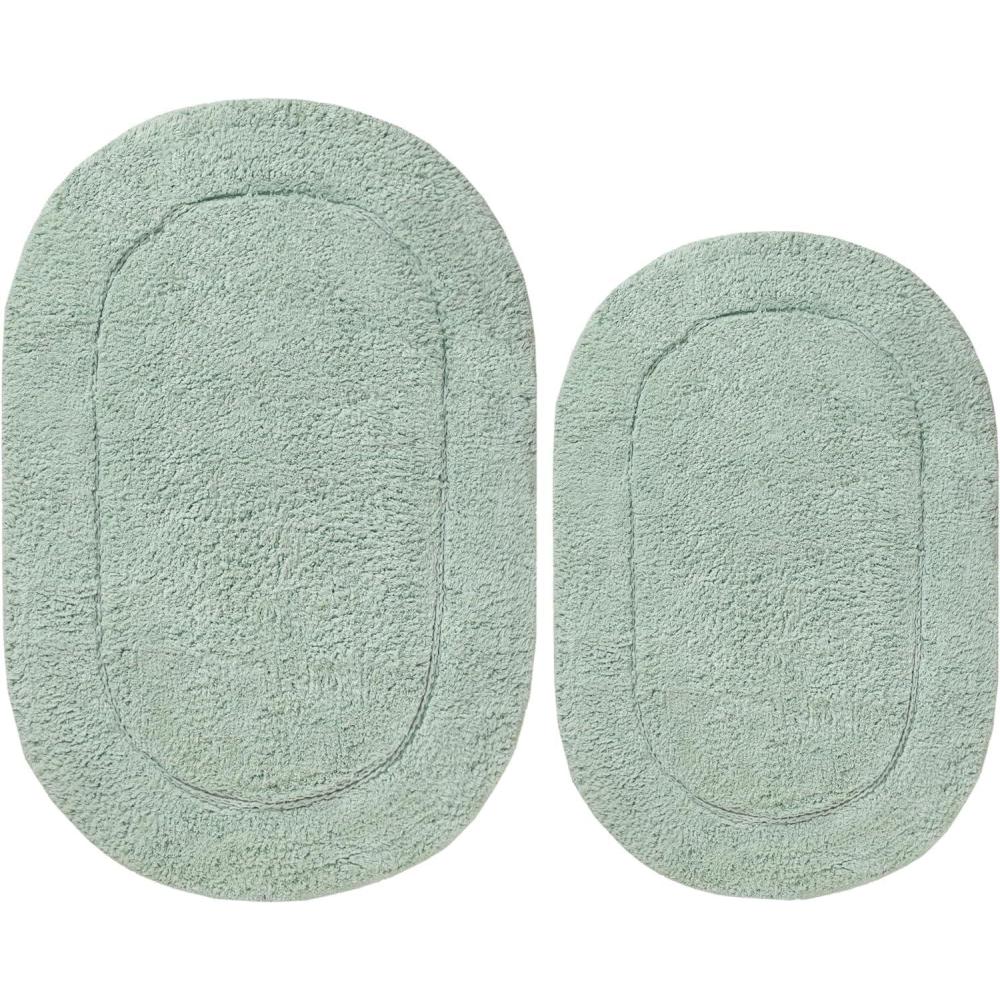 imageSuperior NonSlip 2 Piece Bath Rug Set Ultra Plush Soft and Absorbent 100 Combed Cotton Pile  Traditional Oval Bath Mat Set PlumSage  Oval