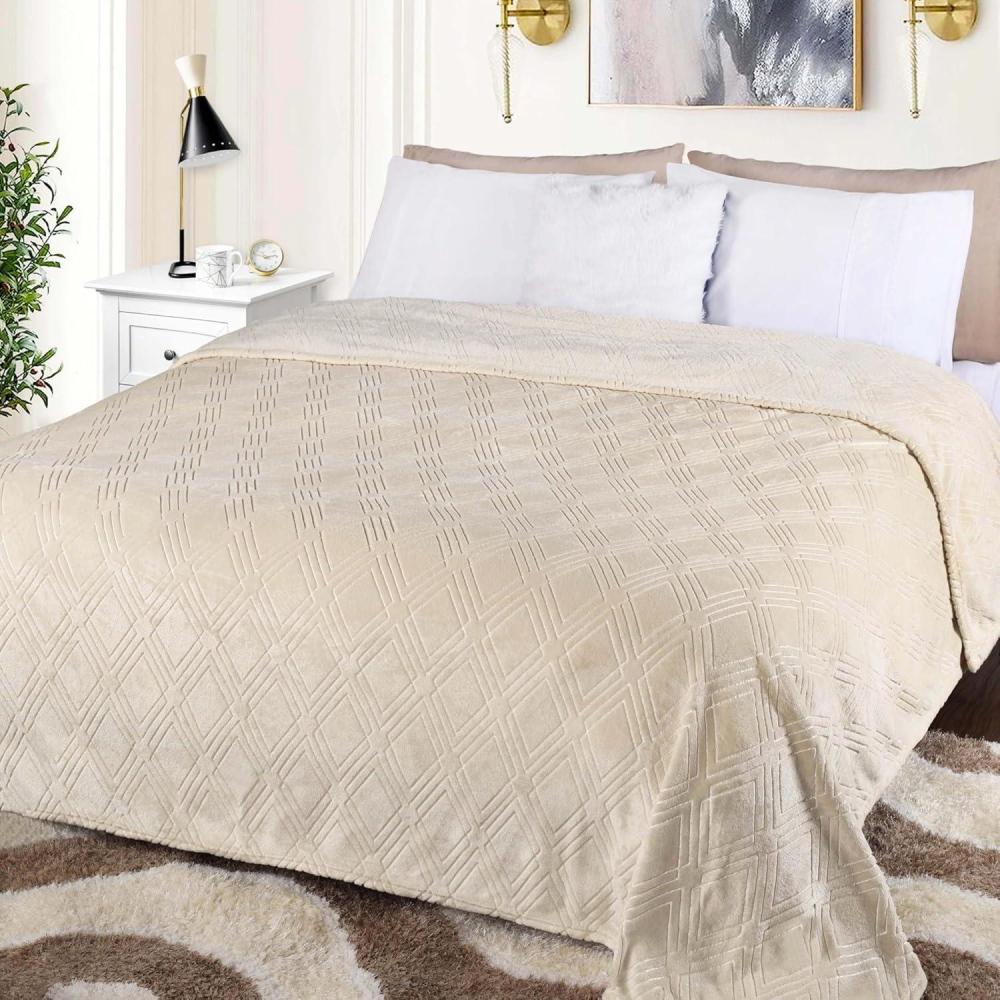 imageSuperior Quilted Diamond Throw Blanket Soft Plush Fleece Blanket for Couch Bed ampamp Living Room Cozy Lightweight All Season Alaska Blanket FullQueen GoldCream