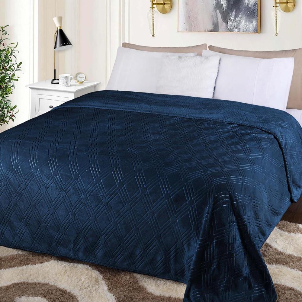 imageSuperior Quilted Diamond Throw Blanket Soft Plush Fleece Blanket for Couch Bed ampamp Living Room Cozy Lightweight All Season Alaska Blanket FullQueen GoldNavy Blue