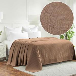 Superior Basketweave Cotton Blanket – Soft & Comfy Medium-Weight Cover for Bed, Bedding, Bedroom, Living Room Couch Throw, Lounging – Modern Boho Woven Design – California King Size, Plum(Taupe – Z)