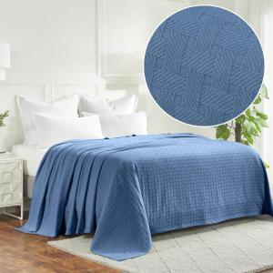 Superior Basketweave Cotton Blanket – Soft & Comfy Medium-Weight Cover for Bed, Bedding, Bedroom, Living Room Couch Throw, Lounging – Modern Boho Woven Design – California King Size, Plum(Denim Blue)