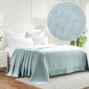 Superior Basketweave Cotton Blanket – Soft & Comfy Medium-Weight Cover for Bed, Bedding, Bedroom, Living Room Couch Throw, Lounging – Modern Boho Woven Design – California King Size, Plum(Light Blue – Z)