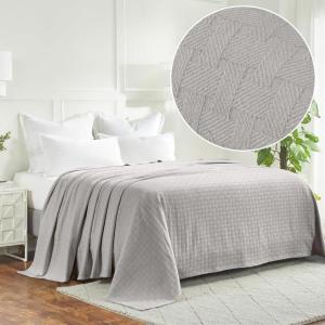 Superior Basketweave Cotton Blanket – Soft & Comfy Medium-Weight Cover for Bed, Bedding, Bedroom, Living Room Couch Throw, Lounging – Modern Boho Woven Design – California King Size, Plum(Silver)