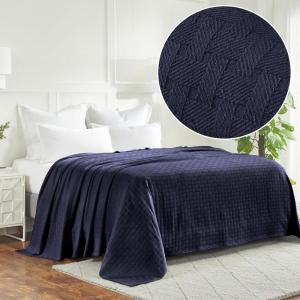 Superior Basketweave Cotton Blanket – Soft & Comfy Medium-Weight Cover for Bed, Bedding, Bedroom, Living Room Couch Throw, Lounging – Modern Boho Woven Design – California King Size, Plum(Navy Blue – Z)