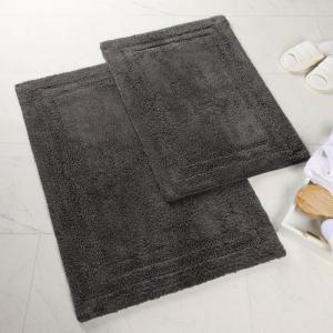 Superior Non-Slip 2 Piece Bath Rug Set, Ultra Plush, Soft and Absorbent 100% Combed Cotton Pile – Traditional Oval Bath Mat Set, Plum(Charcoal)