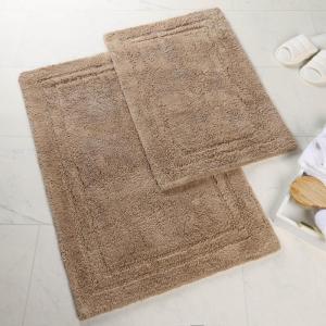 Superior Non-Slip 2 Piece Bath Rug Set, Ultra Plush, Soft and Absorbent 100% Combed Cotton Pile – Traditional Oval Bath Mat Set, Plum(Latte)