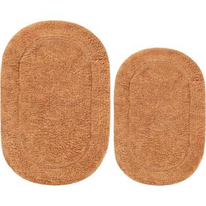 Superior Non-Slip 2 Piece Bath Rug Set, Ultra Plush, Soft and Absorbent 100% Combed Cotton Pile – Traditional Oval Bath Mat Set, Plum(Rust – Oval)