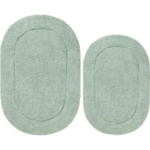 Superior Non-Slip 2 Piece Bath Rug Set, Ultra Plush, Soft and Absorbent 100% Combed Cotton Pile – Traditional Oval Bath Mat Set, Plum(Sage – Oval)