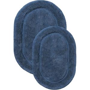 Superior Non-Slip 2 Piece Bath Rug Set, Ultra Plush, Soft and Absorbent 100% Combed Cotton Pile – Traditional Oval Bath Mat Set, Plum(Sapphire – Oval)