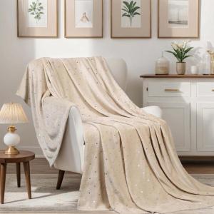 Superior Quilted Diamond Throw Blanket, Soft Plush Fleece Blanket for Couch, Bed & Living Room, Cozy, Lightweight All Season Alaska Blanket, Full/Queen, Gold(Linen)