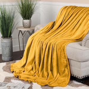 Superior Quilted Diamond Throw Blanket, Soft Plush Fleece Blanket for Couch, Bed & Living Room, Cozy, Lightweight All Season Alaska Blanket, Throw, White(Gold)