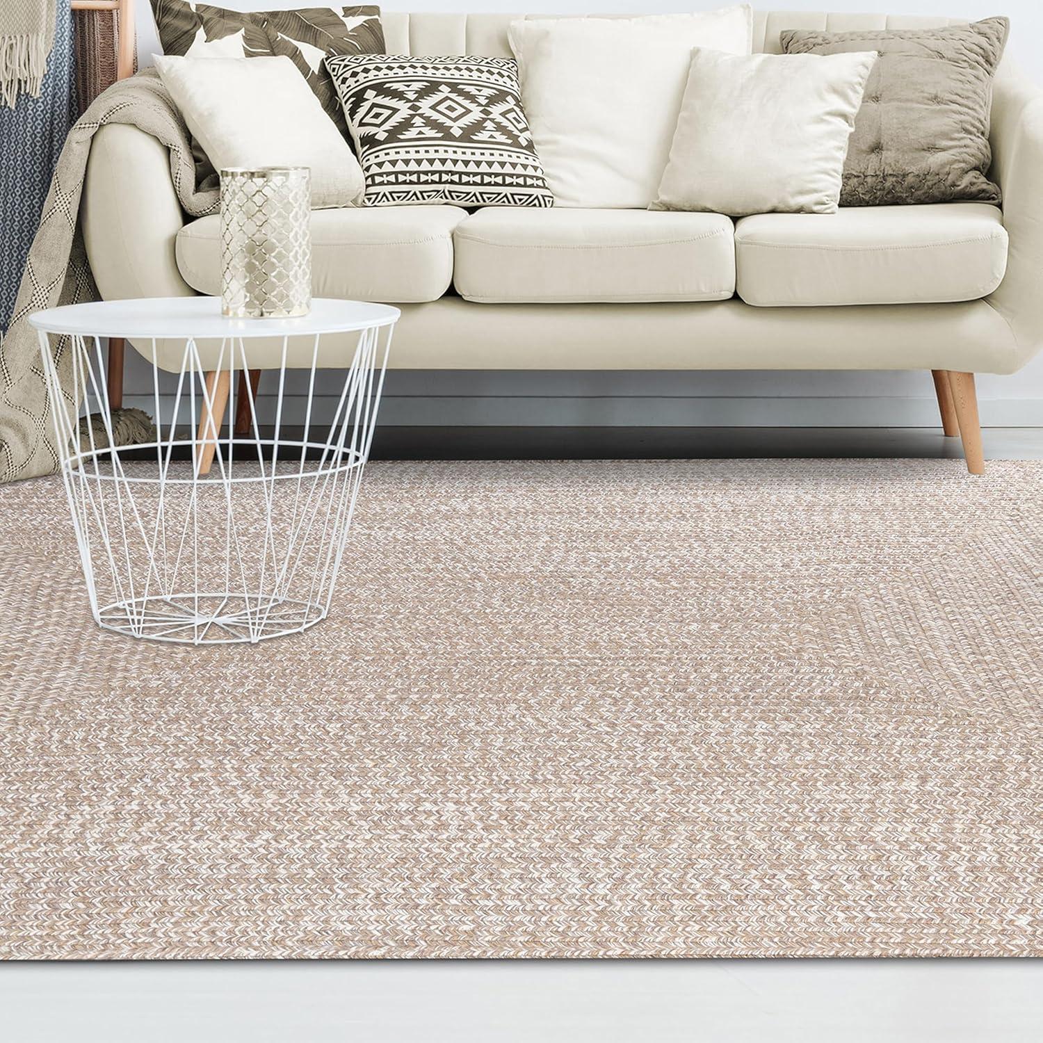imageSuperior IndoorOutdoor Area Rug DualTone Reversible Braided Floor Decor for Patio Front Porch Entryway Living Room Office Nursery Artistic Home 6 x 9 Fog GreenWhiteLattewhite
