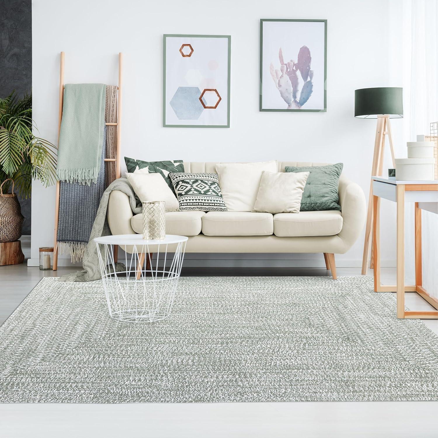 imageSuperior IndoorOutdoor Area Rug DualTone Reversible Braided Floor Decor for Patio Front Porch Entryway Living Room Office Nursery Artistic Home 6 x 9 Fog GreenWhiteFog Greenwhite