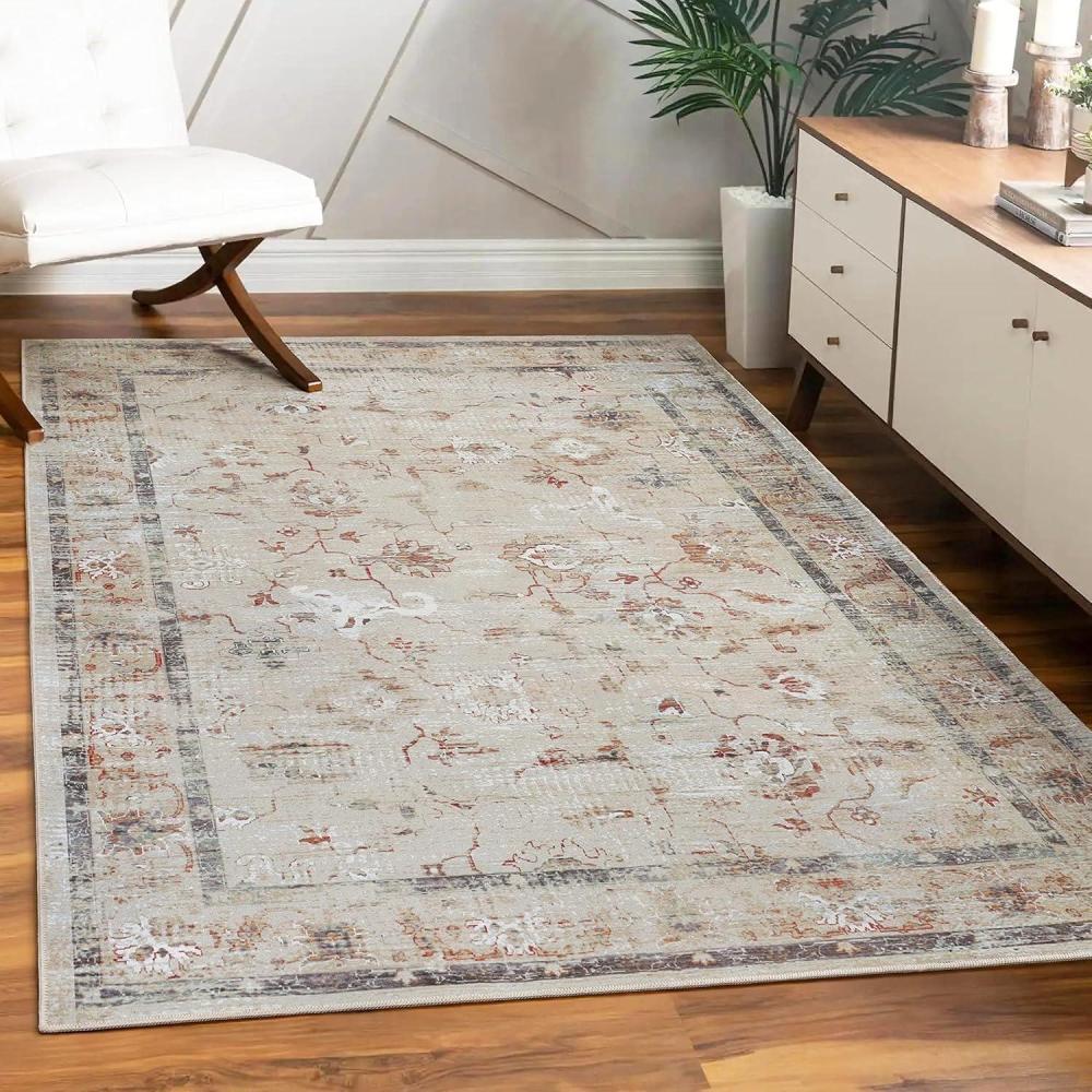 imageSuperior Floral Scroll Washable Runner Rug Cotton Backing Pet ampamp Kid Friendly NonSlip Rugs for Hallway Entry Kitchen Low Pile Area Rug Swan Collection 2 7quot x 12 CreamCream