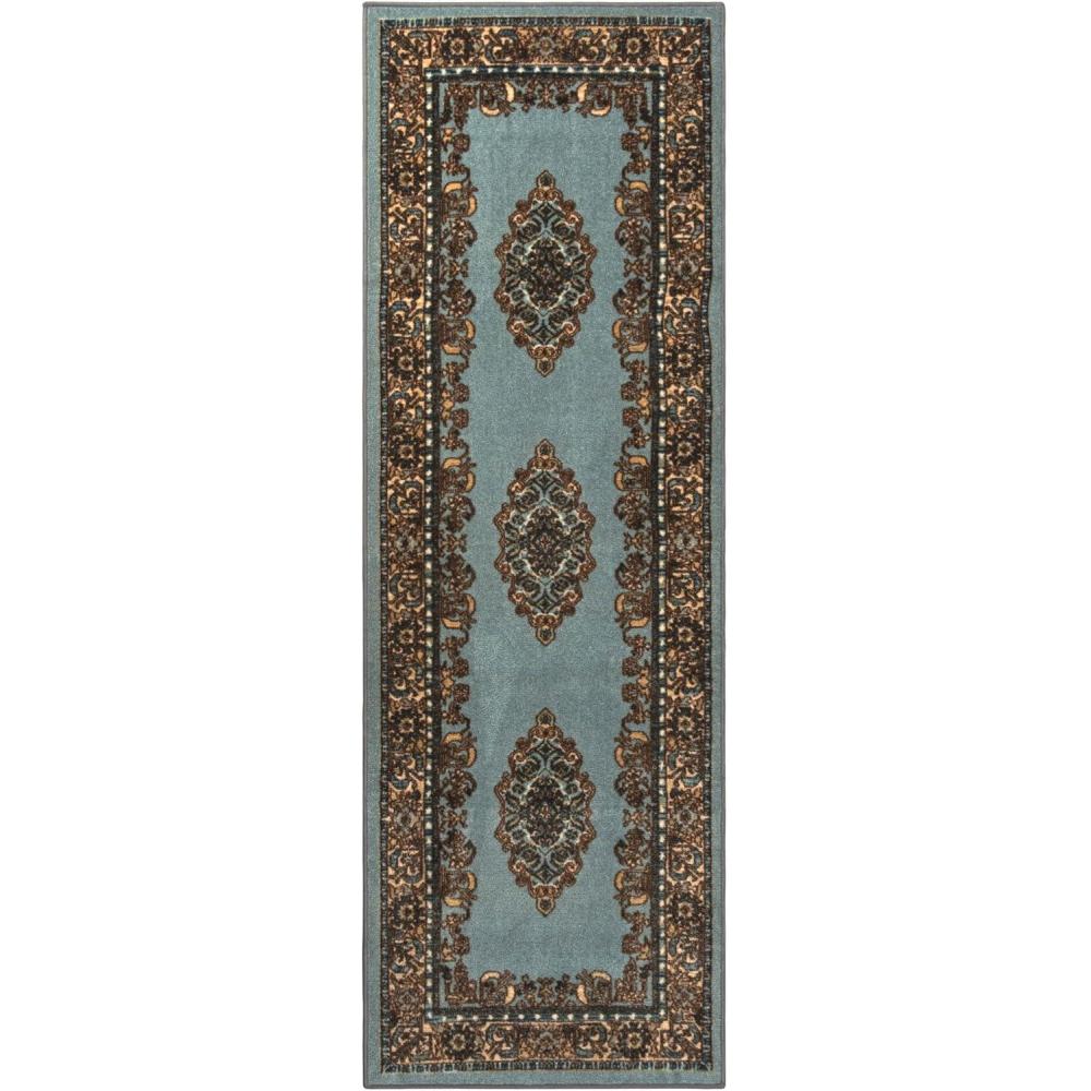 imageSuperior Gillieston Traditional Medallion Indoor Area Rug for Living Room Bedroom Office Kitchen Dining Washable Rugs Foam Backing Aviva Collection 2 7quot x 8 GreenBlue27 x 8