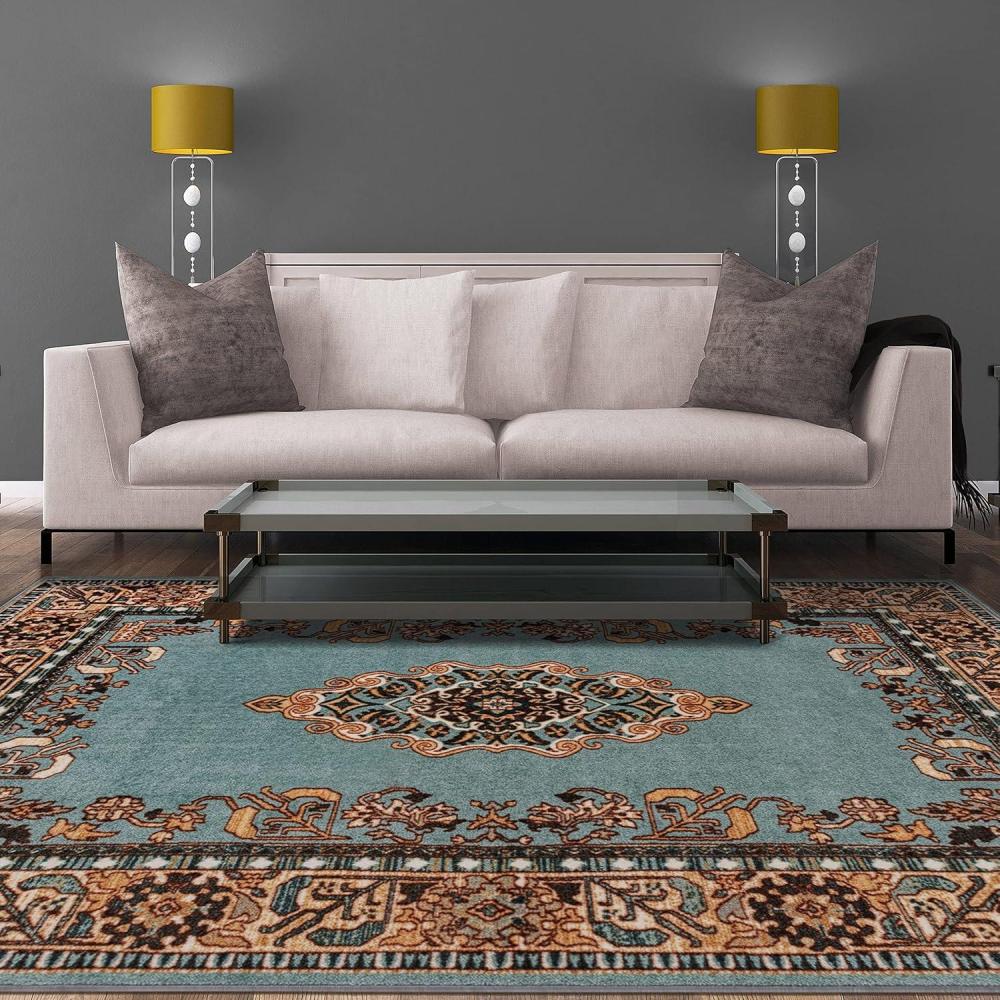 imageSuperior Gillieston Traditional Medallion Indoor Area Rug for Living Room Bedroom Office Kitchen Dining Washable Rugs Foam Backing Aviva Collection 2 7quot x 8 GreenBlue2 x 3