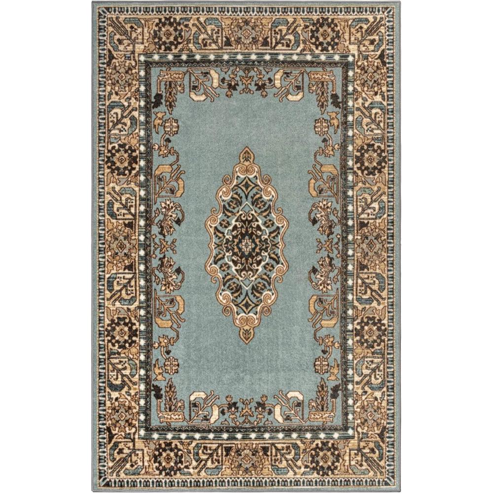 imageSuperior Gillieston Traditional Medallion Indoor Area Rug for Living Room Bedroom Office Kitchen Dining Washable Rugs Foam Backing Aviva Collection 2 7quot x 8 GreenBlue8 x 10