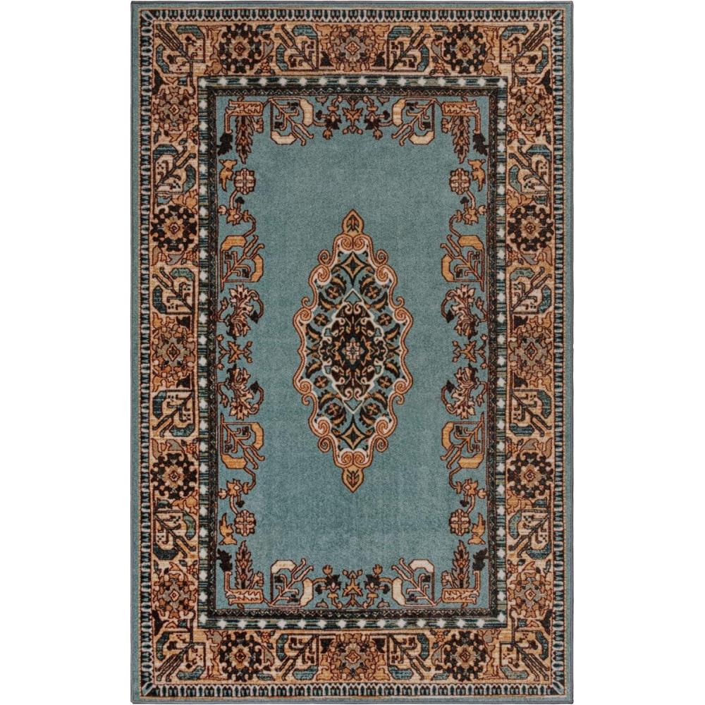 imageSuperior Gillieston Traditional Medallion Indoor Area Rug for Living Room Bedroom Office Kitchen Dining Washable Rugs Foam Backing Aviva Collection 2 7quot x 8 GreenBlue5 x 8 Feet