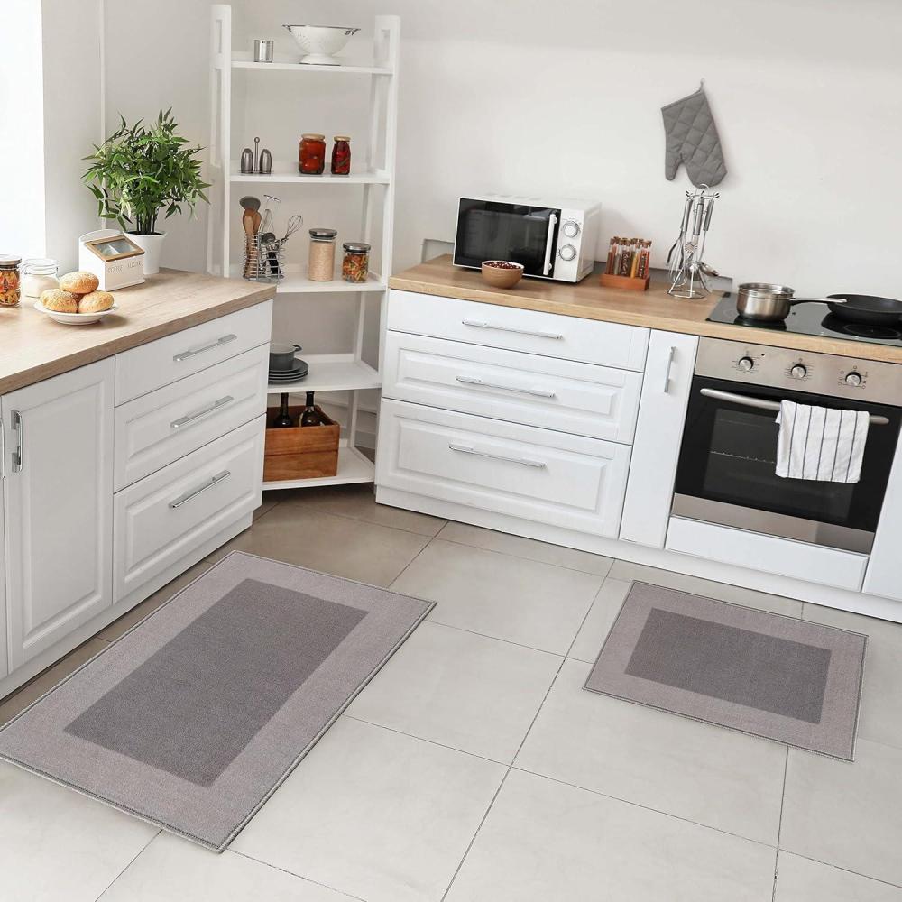 imageSuperior Nylon Kitchen Mat Set Small Washable Area Rugs NonSlip Backed Rugs Low Height Easily Slides Under Doors Neutral Home Decor HardwoodTile Floor Accent Rug Troy Collection CreamGrey