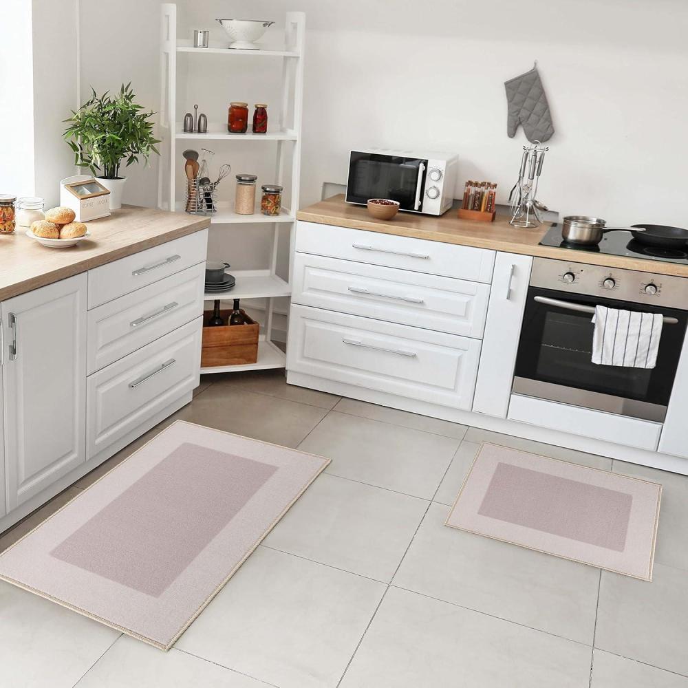 imageSuperior Nylon Kitchen Mat Set Small Washable Area Rugs NonSlip Backed Rugs Low Height Easily Slides Under Doors Neutral Home Decor HardwoodTile Floor Accent Rug Troy Collection CreamTan