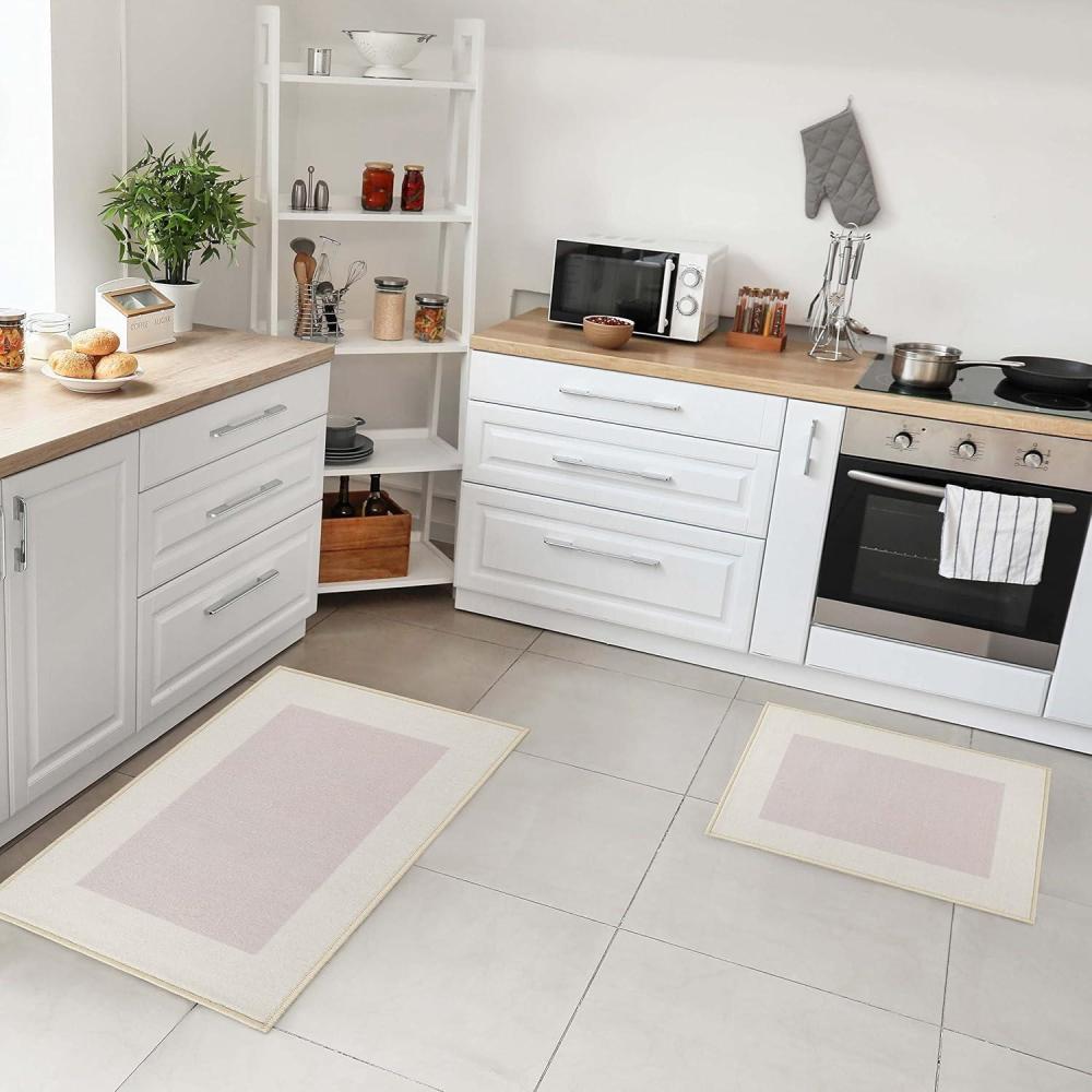 imageSuperior Nylon Kitchen Mat Set Small Washable Area Rugs NonSlip Backed Rugs Low Height Easily Slides Under Doors Neutral Home Decor HardwoodTile Floor Accent Rug Troy Collection CreamCream