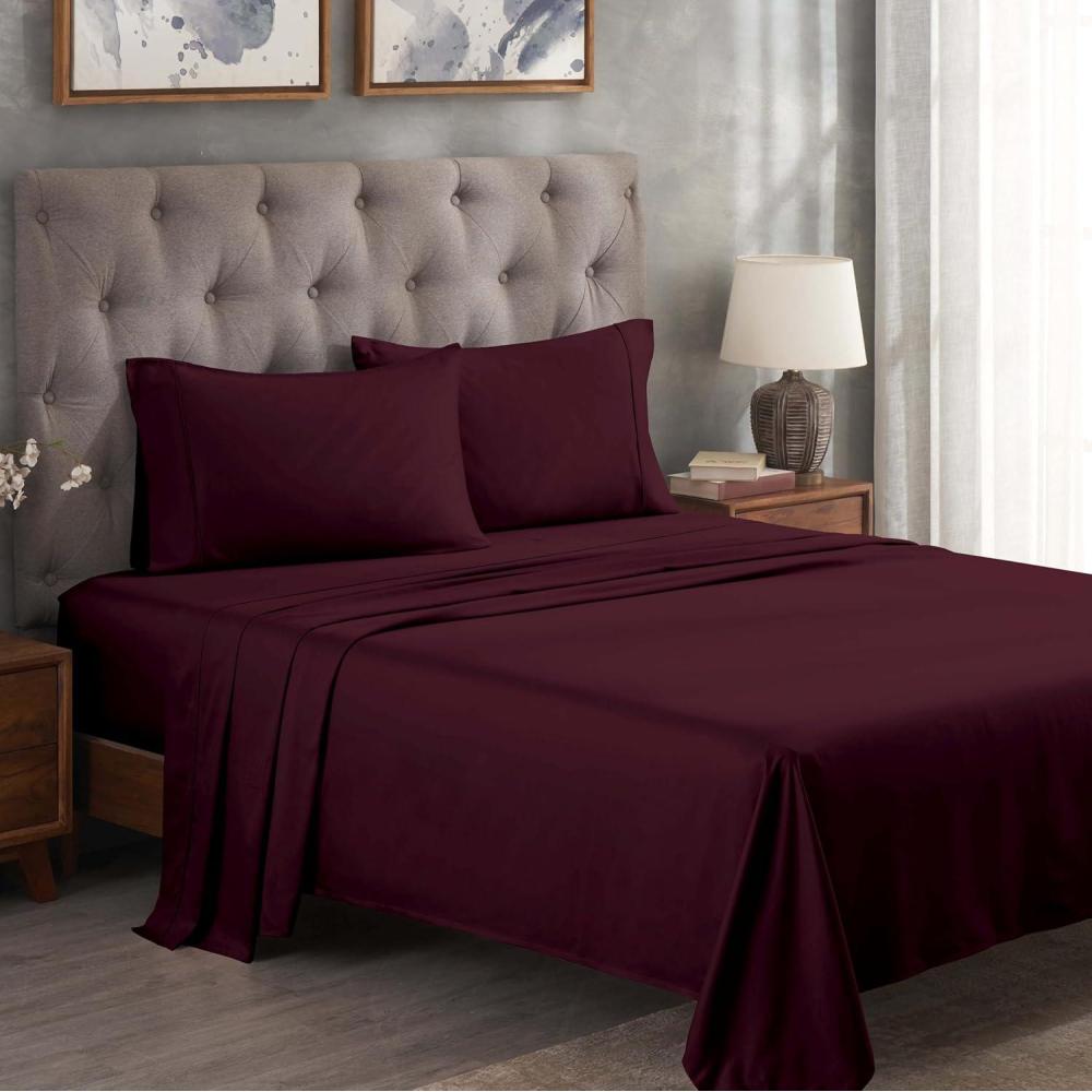 imageSuperior Premium 300Thread Count Egyptian Cotton Solid Sheet Set Soft Breathable Bedding Luxurious High Thread Count Sheets Sets 18 Deep Pocket Flat Fitted Pillow Cases Queen BlackPlum