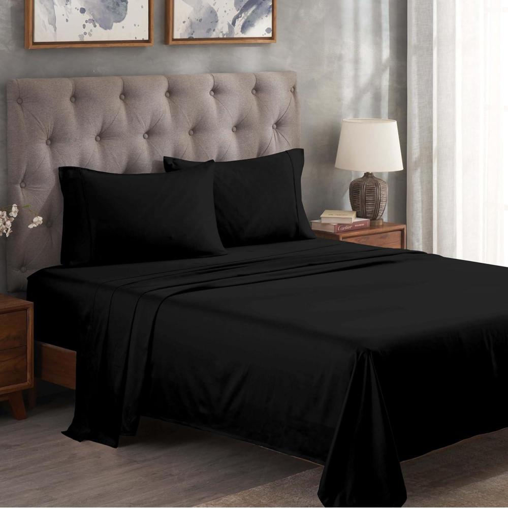 imageSuperior Premium 300Thread Count Egyptian Cotton Solid Sheet Set Soft Breathable Bedding Luxurious High Thread Count Sheets Sets 18 Deep Pocket Flat Fitted Pillow Cases Queen BlackBlack