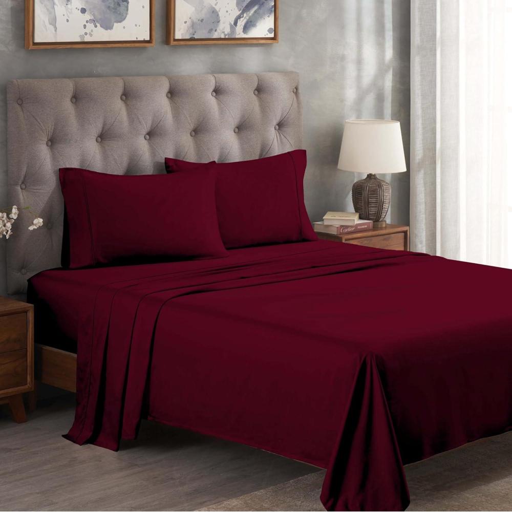imageSuperior Premium 300Thread Count Egyptian Cotton Solid Sheet Set Soft Breathable Bedding Luxurious High Thread Count Sheets Sets 18 Deep Pocket Flat Fitted Pillow Cases Queen BlackBurgundy
