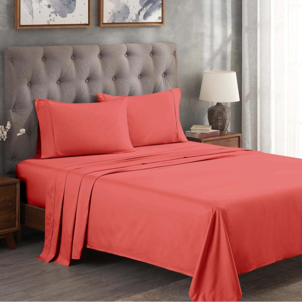 imageSuperior Premium 300Thread Count Egyptian Cotton Solid Sheet Set Soft Breathable Bedding Luxurious High Thread Count Sheets Sets 18 Deep Pocket Flat Fitted Pillow Cases Queen BlackCoral