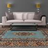 Superior Gillieston Traditional Medallion Indoor Area Rug for Living Room, Bedroom, Office, Kitchen, Dining, Washable Rugs, Foam Backing, Aviva Collection, 2′ 7″ x 8′, Green-Blue(5 x 8 Feet)